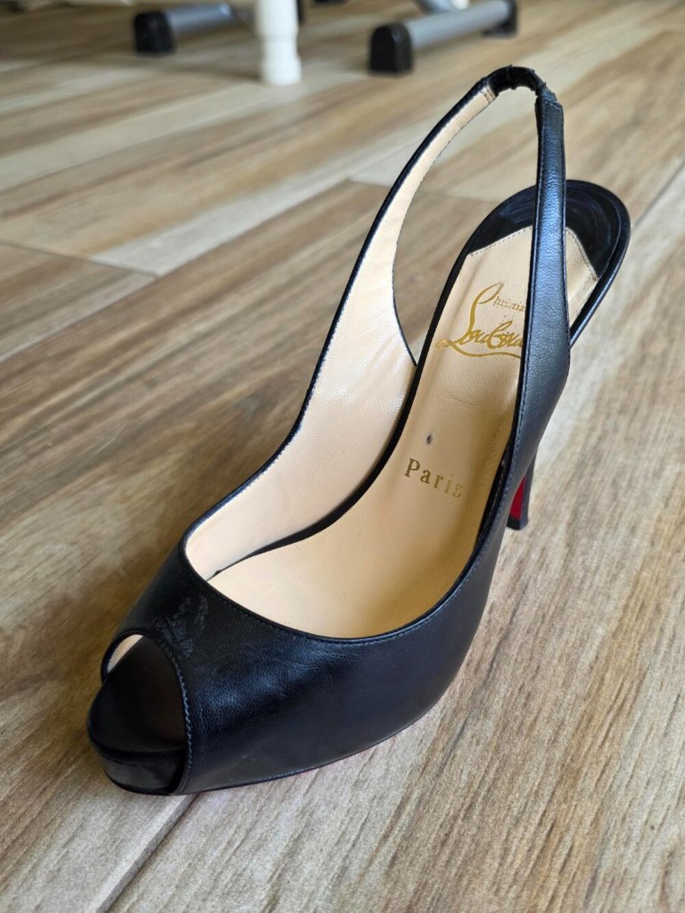 Christian Louboutin New Prive 120 Black Leather Slingback Shoe Eur. 35.5